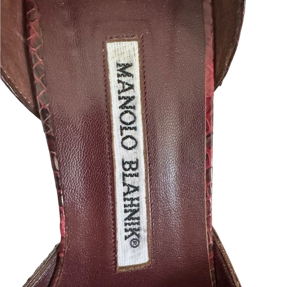 MANOLO BLAHNIK Burgundy D’Orsay Heels Pumps with Suede, Crocodile, Size 8 US​​​ - Picture 9 of 11